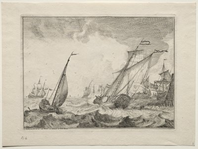 Schepen in een storm, 1701 door Ludolf Backhuysen