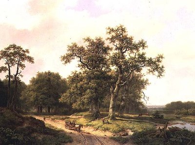 Boslandschap met boeren door Marinus Adrianus Koekkoek