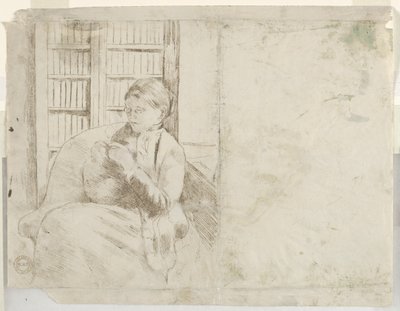 Breien in de bibliotheek verso, ca. 1881 door Mary Cassatt