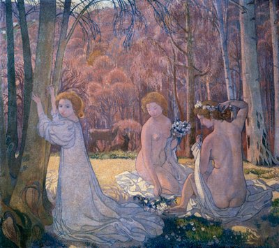 Figuren in Lentelandschap Heilige Woud door Maurice Denis