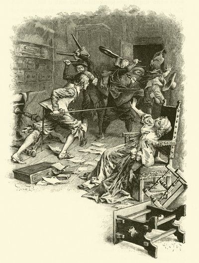 Illustratie voor De Drie Musketiers (gravure) door Maurice Leloir