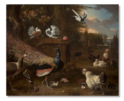 Menagerie, ca. 1680 door Melchior de Hondecoeter