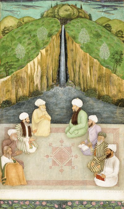 Wijzen in religieuze discussie, c.1680 door Mughal School