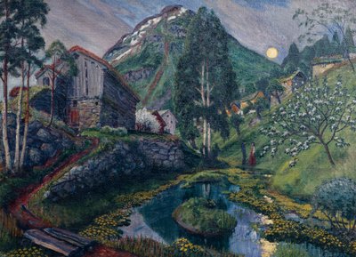 Maanlicht in Dvergs Valley, ca 1915 door Nikolai Astrup