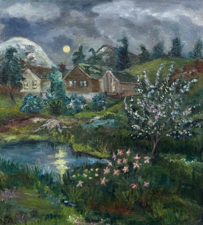 Lenteavond met volle maan door Nikolai Astrup