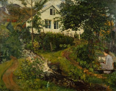 De oude pastorieboerderij, voor 1908 door Nikolai Astrup