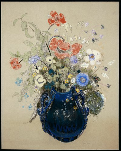 Een vaas met blauwe bloemen, ca. 1905-08 door Odilon Redon