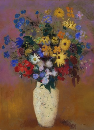 Bloemen in een vaas door Odilon Redon