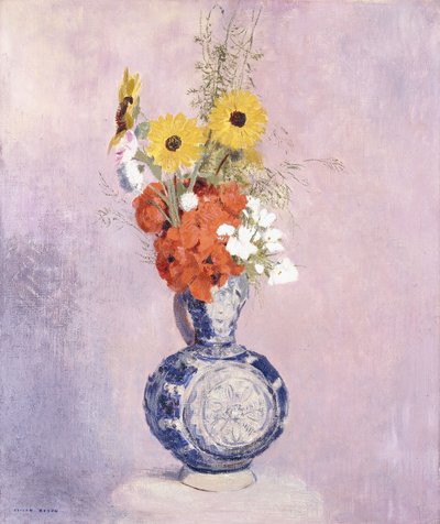 Boeket Bloemen in een Blauwe Vaas door Odilon Redon