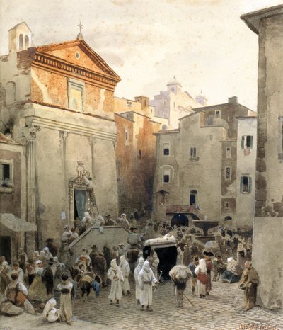 Begrafenis in Palestrina door Oswald Achenbach