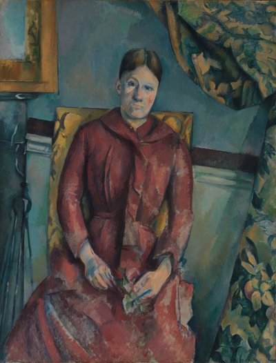 Madame Cézanne in een rode jurk door Paul Cézanne