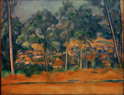 Dorp achter bomen door Paul Cézanne