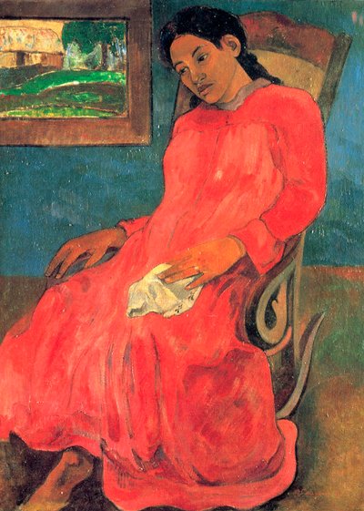 Vrouw in rode jurk, 1891 door Paul Gauguin