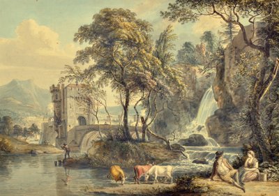 Landschap met een waterval door Paul Sandby