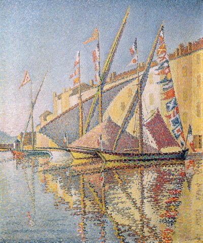 Zeilboten in de haven van St. Tropez door Paul Signac