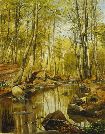 Een Bebost Rivierlandschap door Peder Monsted