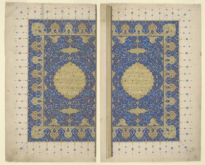 Dubbelpagina frontispice uit een Koran, ca. 1550 door Persian School