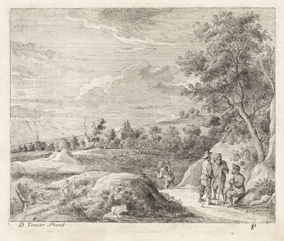 Landschap met vier wandelaars door Philippe Lambert Joseph Spruyt