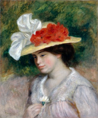 Vrouw met een Gebloemde Hoed, 1889 door Pierre Auguste Renoir