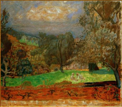 Landschap bij zonsondergang (Le Cannet) door Pierre Bonnard