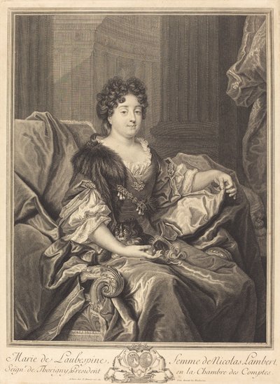 Marie de Laubespine door Pierre Drevet after Nicolas de Largillierre