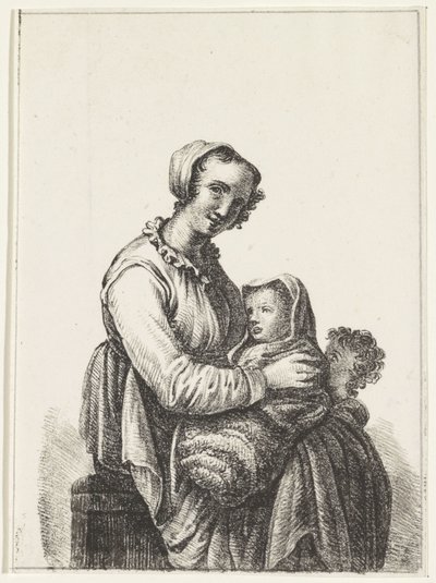 Moeder met baby en kleuter door Pieter Bartholomeusz. Barbiers