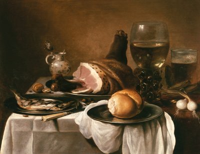 Stilleven met ham door Pieter Claesz