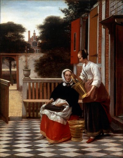 Een Meesteres en haar Dienstmeid, 1660 door Pieter de Hooch