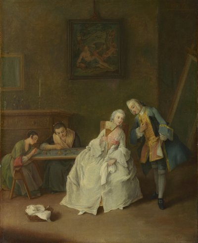 Een Dame ontvangt een Edelman, 1747-1755 door Pietro Longhi