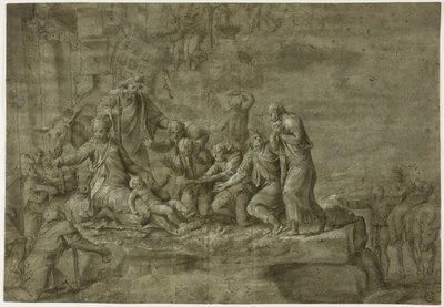 Aanbidding van de Herders door Polidoro da Caravaggio