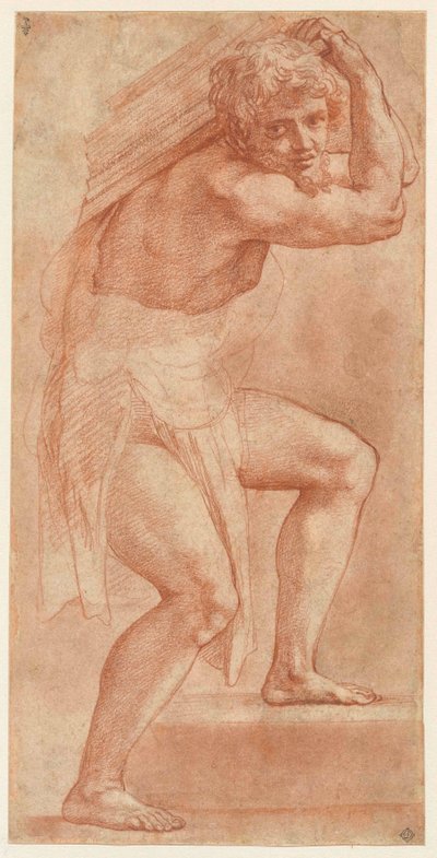 Man half-ingepakt, draagt een last, 1514-1516 door Raphael