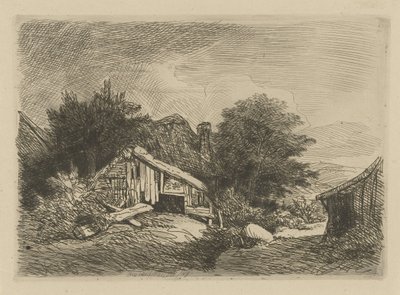 Landschap met vervallen hut door Remigius Adrianus Haanen