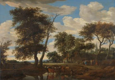 Gezicht op een dorp door Salomon van Ruysdael