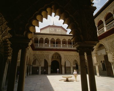 Patio in Real Alcazar door Spanish School