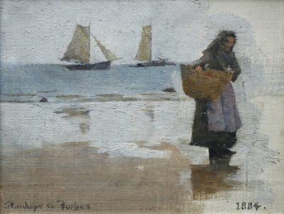 Visservrouw op een strand door Stanhope Alexander Forbes