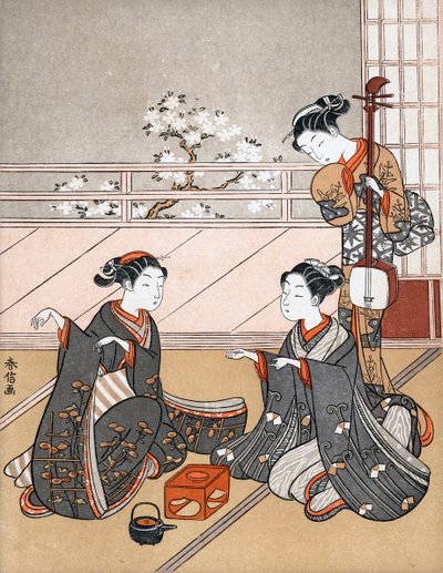 Meisjes spelen het spel Ken, ca. 1745-1770 door Suzuki Harunobu