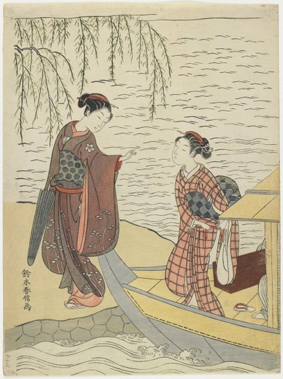 Vrouwen die van een boot afstappen, c. 1767 door Suzuki Harunobu