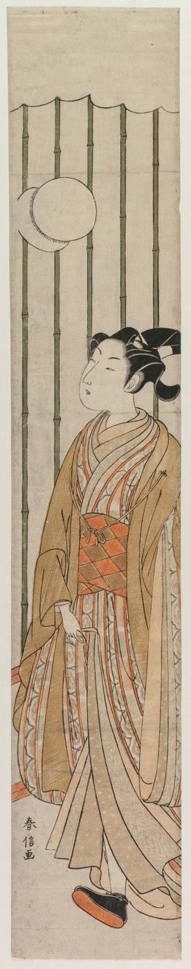 Jonge man die voetbal speelt, late 1760s door Suzuki Harunobu