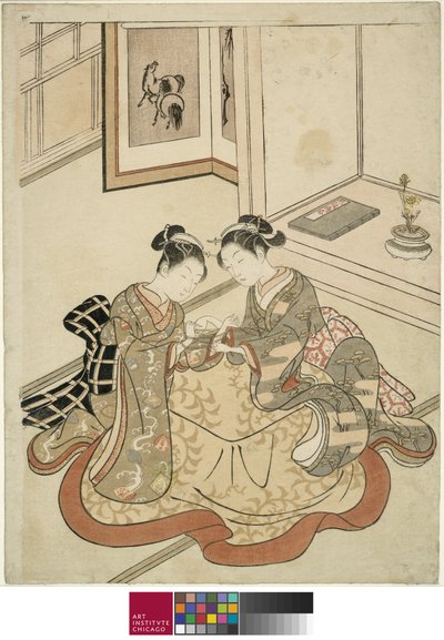 Jonge vrouwen spelen kat-en-muis, ca. 1767-68 door Suzuki Harunobu