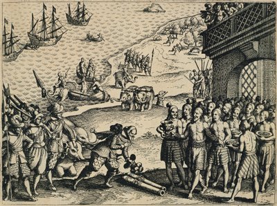 De Nederlanders ontschepen in Calcutta door Theodore de Bry