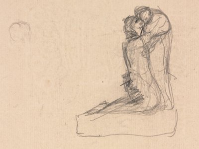 Schets van twee omhelzende figuren (verso) door Theodule Ribot