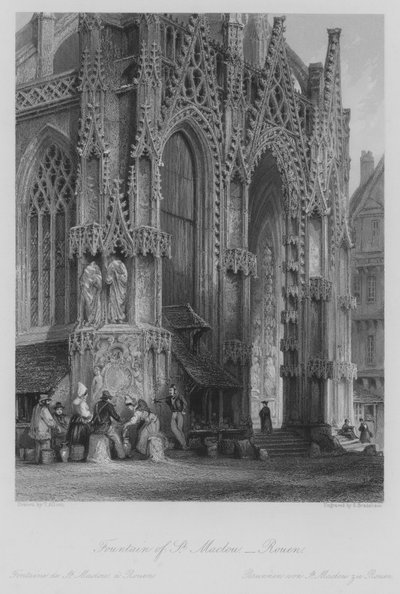 Fontein van St Maclou, Rouen (gravure) door Thomas (after) Allom