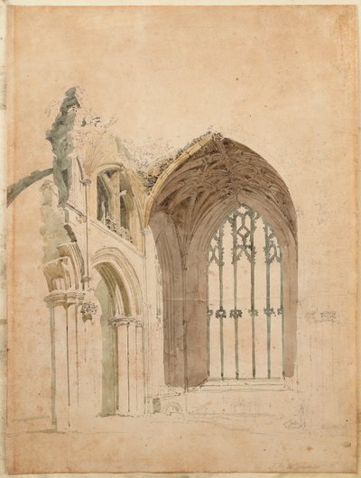 Melrose Abbey: Het oostelijke raam, ca. 1770s door Thomas Girtin