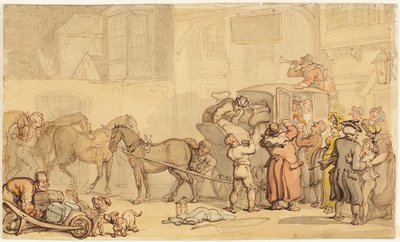 Koets Wisselt Paarden door Thomas Rowlandson