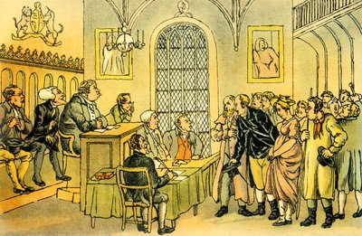 Dr Syntax in een rechtbank door Thomas Rowlandson