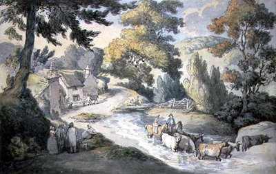 Landschap met vee dat een stroom doorwaadt door Thomas Rowlandson