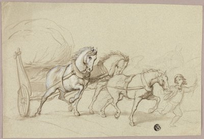 Kind leidt drie paarden en wagen door Thomas Stothard