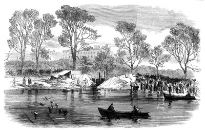 Het droogleggen van de Serpentine River, Hyde Park, Londen, 1869 door Unbekannt