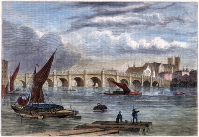 Oude Westminster Bridge in 1754, 19e eeuw door Unbekannt