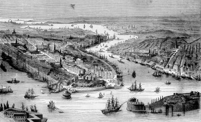 Zicht op New York rond 1840. door Unknown artist